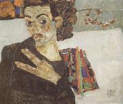 Egon Schiele Self-Portrait with Black Clay Vase and Spread Fingers (mk12) oil on canvas